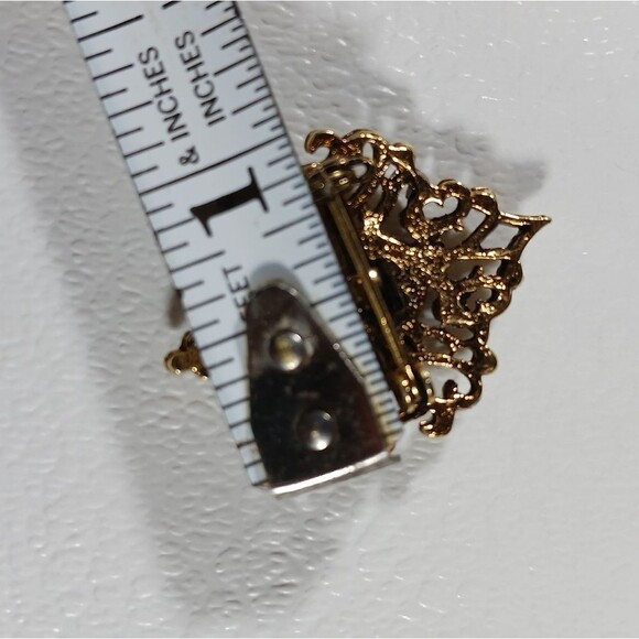 Vintage Gold Tone Metal Faux Pearl Pin Brooch Small - Picture 6 of 8